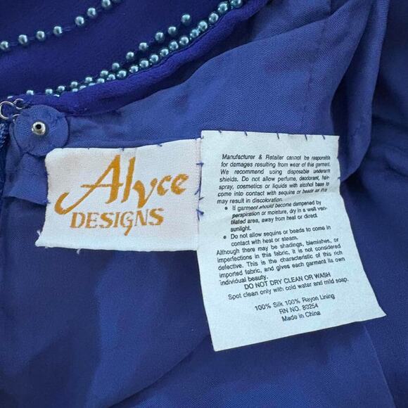 Vintage 80s Alyce Designs Silk Beaded Halter Gown Sexy Glam Feminine Formal XS - Picture 9 of 9